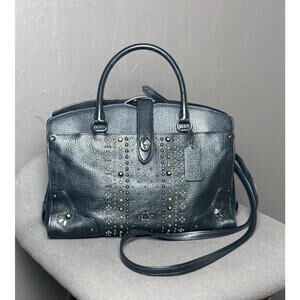 Coach Mercer 30 Bag with Bandana Rivets Black Pebbled Leather Crossbody Strap